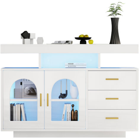PLACARD DE RANGEMENT MODERNE AVEC LED ET PORTE ACRYLIQUE EN PARTICLE BOARD BLANC 120X40X80 CM
