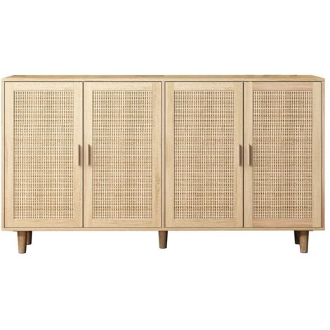 PLACARD DE RANGEMENT SOLIDE AVEC PORTE ROTIN EN PARTICLE BOARD NATUREL 158 X 40 X 88 CM