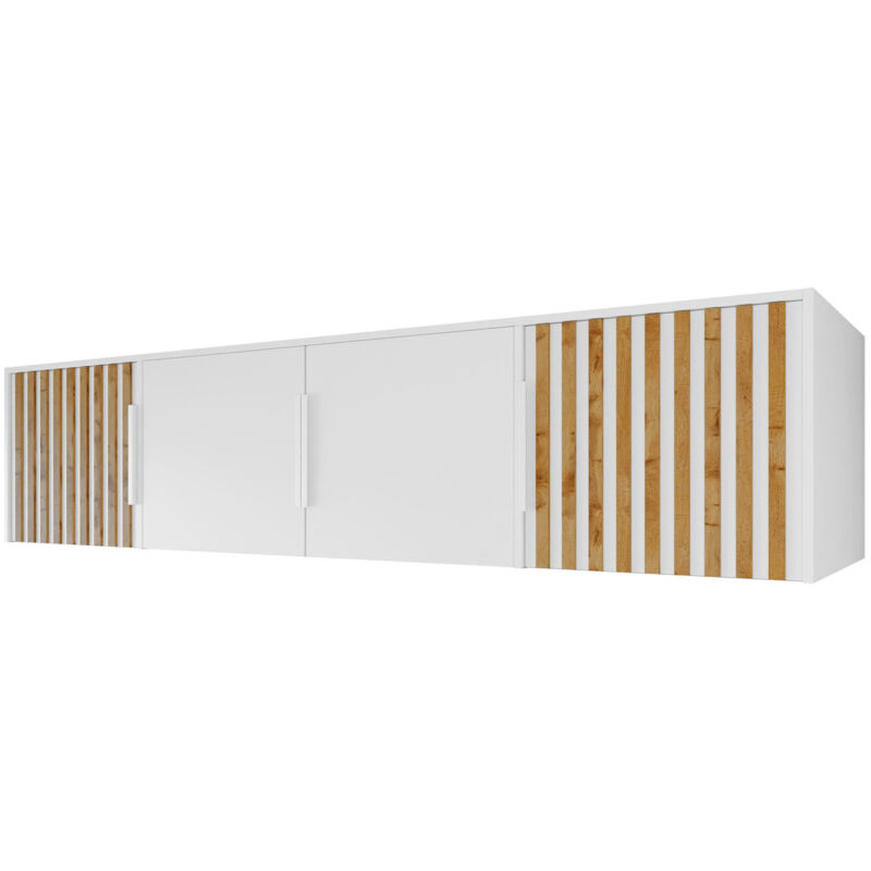 Mobilier1 - Buffet Enolevo 107, Blanc + Chêne wotan, 45x196cm, Le nombre de portes: 058cm, Stratifié