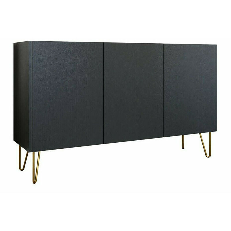 Mobilier1 - Buffet Levdale 101, Graphite + Marbre noir, 83x144cm, Le nombre de portes: 037cm, Stratifié