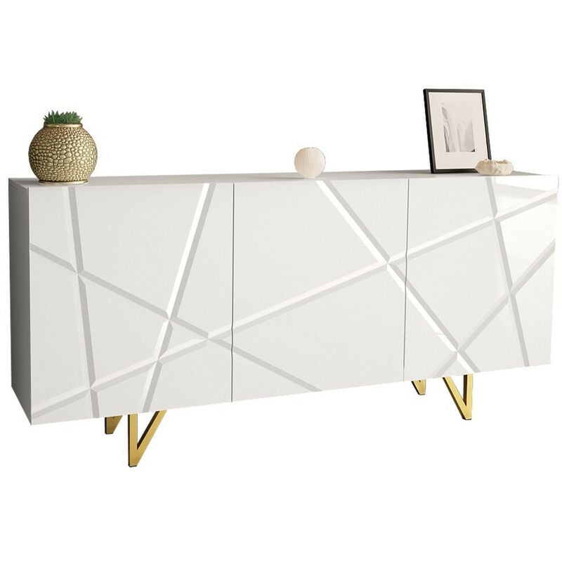 Buffet Mavmave 101, Blanc + Blanc brillant, 76x160cm, Le nombre de portes: 037cm, Stratifié, mdf