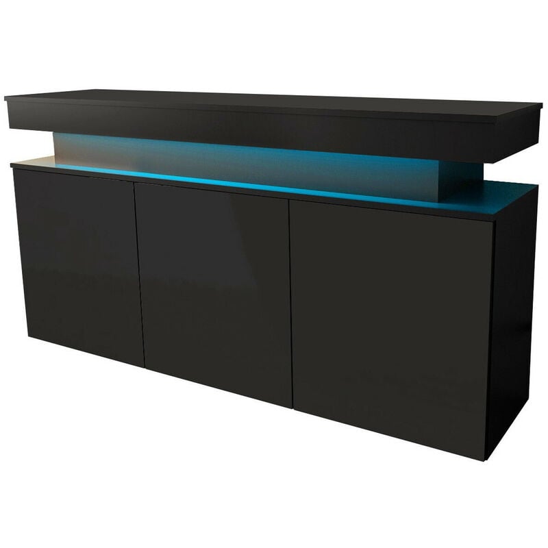Buffet Monfero 101, Noir + Noir brillant, 83x160cm, Le nombre de portes: 039cm, Stratifié, mdf, led