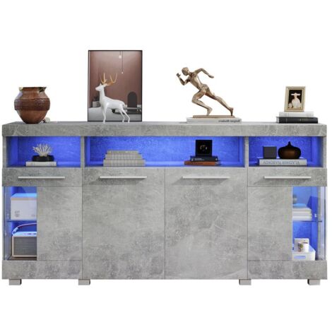 PLACARD MODERNE LUMINEUX VERRE TEMPERÉ MDF GREY 140.00 X 40.00 X 70.00 CM