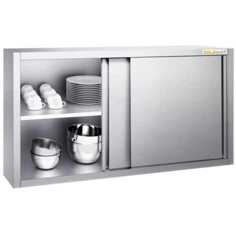 Placard mural inox 1600x400 mm - Hauteur 1000 mm avec portes coulissantes PREMIUM - GOLDINOX