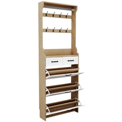 PLACARD pour chaussures ajustable Particle Board White+Oak 80.00 x 23.50 x 220.00 cm