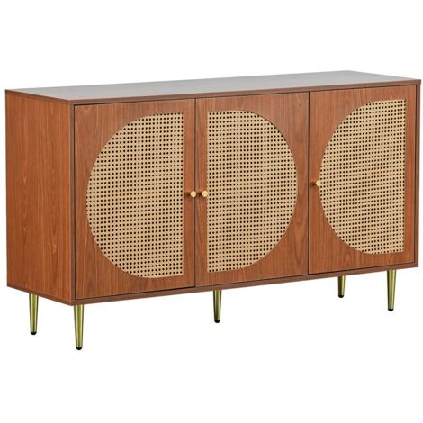 PLACARD Rattan Élégant Fonctionnel Storage Particle Board Walnut 129.80 x 40.00 x 76.00