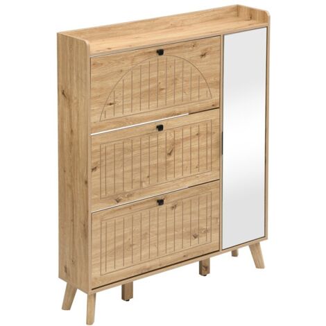 PLACARD SCANDINAVE FONCTIONNEL AVEC MIROIR MDF BOIS 110.00 × 24.00 × 137.50 CM