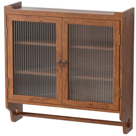 PLACARD Vintage Simplicité Élégance Fonctionnelle Verre Bois Solide+MDF Marron 63.00x18.00x60.00