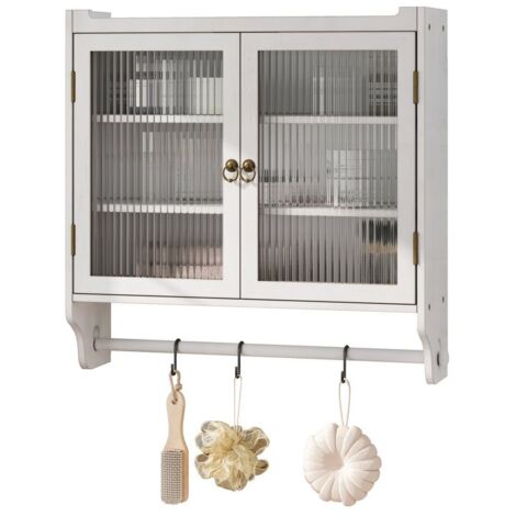 PLACARD VINTAGE SIMPLICITÉ VERRE BOIS MASSIF MDF BLANC LAUVÉ 63.00 X 18.00 X 60.00