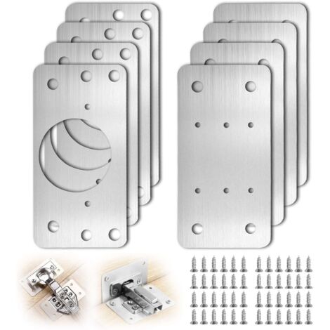 Placas de reparación para bisagras de armarios, soportes de acero inoxidable con 48 tornillos para muebles y estantes de madera, 8 piezas.