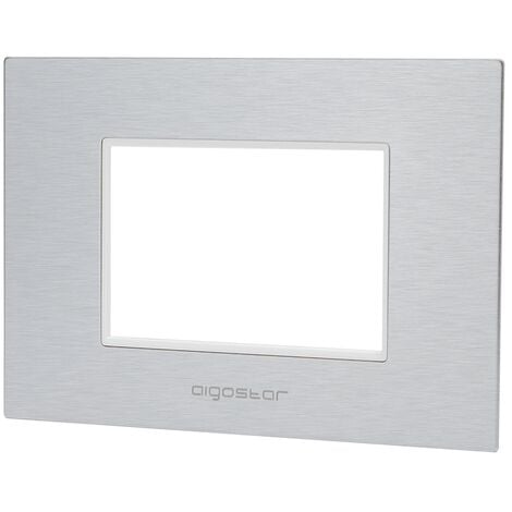 AIGOSTAR Placca 3 moduli 503 in alluminio argento compatibile anche con BTicino Livinglight