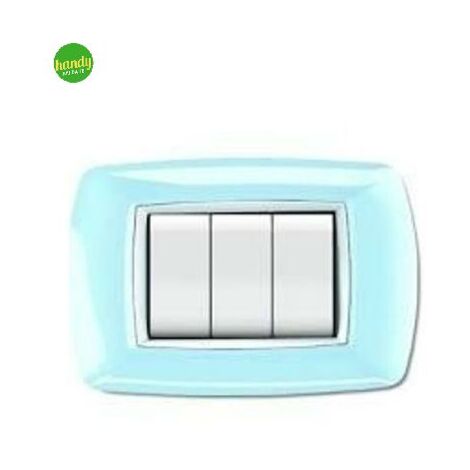 Placca 3 posti 3 moduli tond - q azzurro pastello.