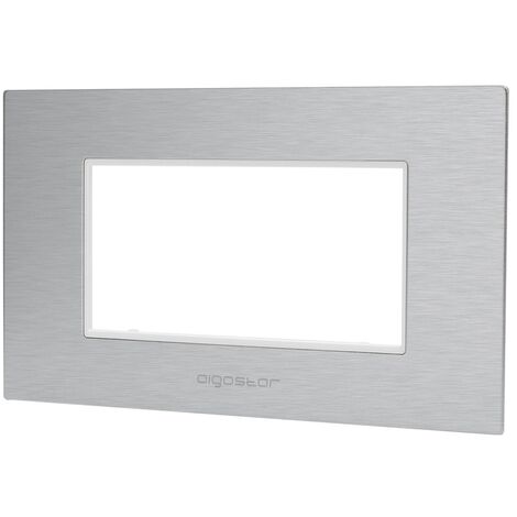 Placca 4 moduli 504 in alluminio argento compatibile anche con BTicino Livinglight