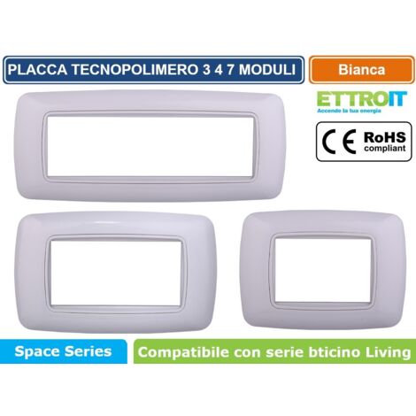 Placca bombata serie Space, 4 moduli, plastica, bianco, compatibile con serie BTicino Living - Ettroit LN88418