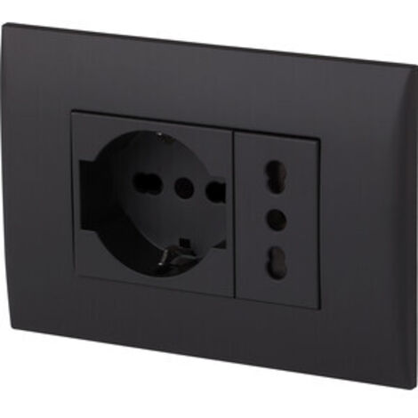 PLACCA C/SUPP PRESA BIPAS+PRESA BIPAS SCHUKO NERO- 1,0 pz