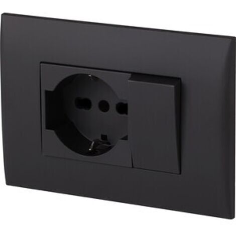PLACCA C/SUPP PULSANTE+PRESA BIPAS SCHUKO NERO