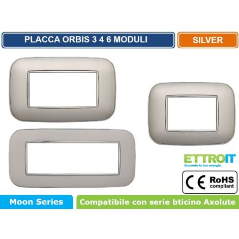 Placca compatibile Bticino Axolute 6 moduli plastica colore argento Orbis serie Moon Ettroit AN91606