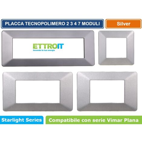 Placca compatibile Vimar Plana 2 moduli plastica colore argento Ettroit EV83206