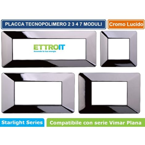Placca compatibile Vimar Plana 2 moduli plastica colore cromato lucido Ettroit EV83213