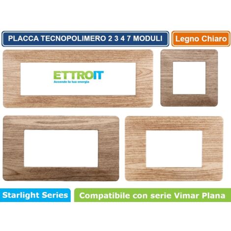 Placca compatibile Vimar Plana 2 moduli plastica colore legno chiaro Ettroit EV83204