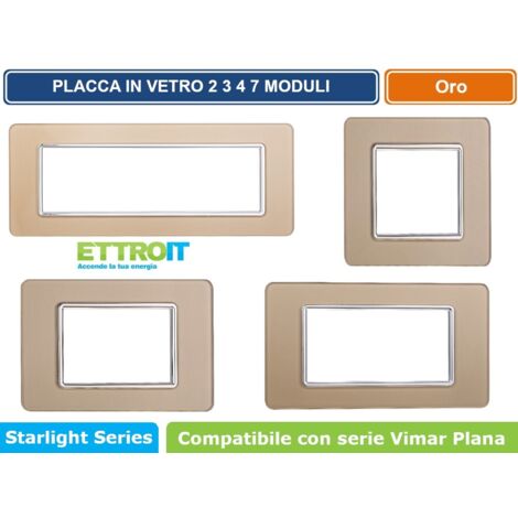 Placca compatibile Vimar Plana 2 moduli vetro colore oro Ettroit EV84211