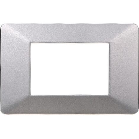Placca compatibile Vimar Plana 3 moduli plastica colore argento Ettroit EV83306