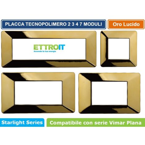 Placca compatibile Vimar Plana 4 moduli plastica colore oro lucido Ettroit EV83412