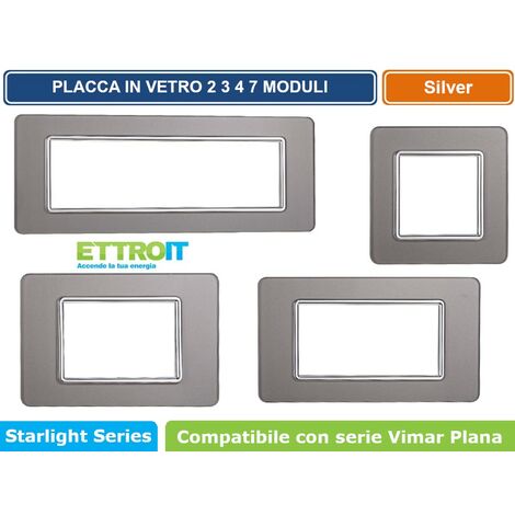 Placca compatibile Vimar Plana 4 moduli vetro colore argento Ettroit EV84406