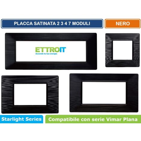 Placca compatibile Vimar Plana 7 moduli plastica colore nero satinato Ettroit EV85614