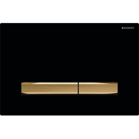 SJQKA Placca di comando doppia Geberit Sigma50, quadrata, ottone metallizzato: piastra di base e pulsante: ottone, placca di copertura: nera (115.672.DW.2)