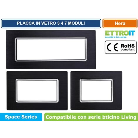 4 Placche Bombate Per Bticino Living Light | Plastica Alta Qualit&agrave; | 3 Moduli/Posti - Nero