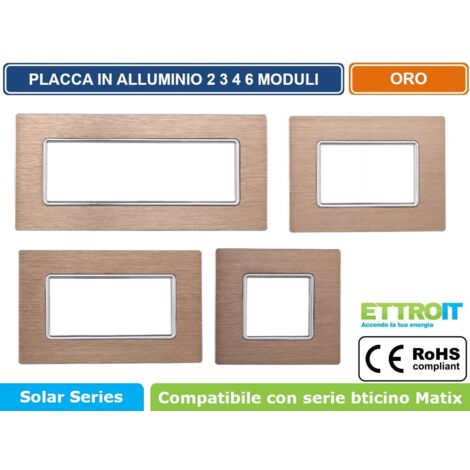 Placca In Alluminio Serie Solar 2P Colore Oro Compatibile Con Bticino Matix