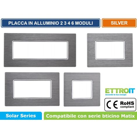 Placca In Alluminio Serie Solar 2P Colore Silver Compatibile Con Bticino Matix