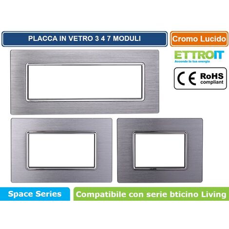 Placca In Alluminio Serie Space 4P Colore Silver Lucido Compatibile Con Bticino Living Light