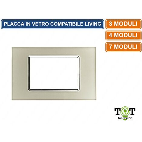 PLACCA IN VETRO CHAMPAGNE COMPATIBILE CON SERIE BTICINO LIVING 3 - 4 - 7 MODULI - Numero Moduli: 4 Moduli