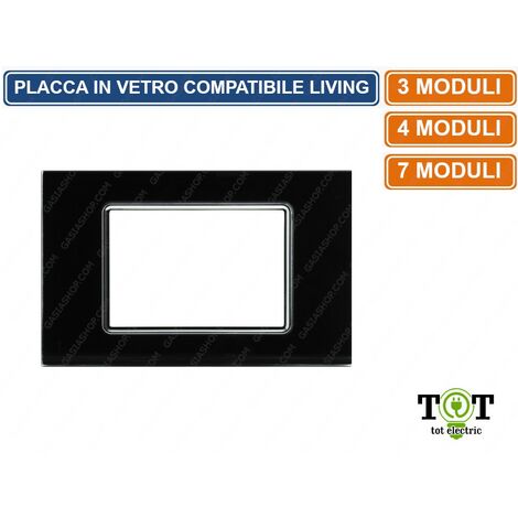 PLACCA IN VETRO NERA COMPATIBILE CON SERIE BTICINO LIVING 3 - 4 - 7 MODULI - Numero Moduli: 4 Moduli