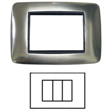 Placca Interruttore Luci Argento 3 Posti Placchetta Compatibile Living C6603 ACS