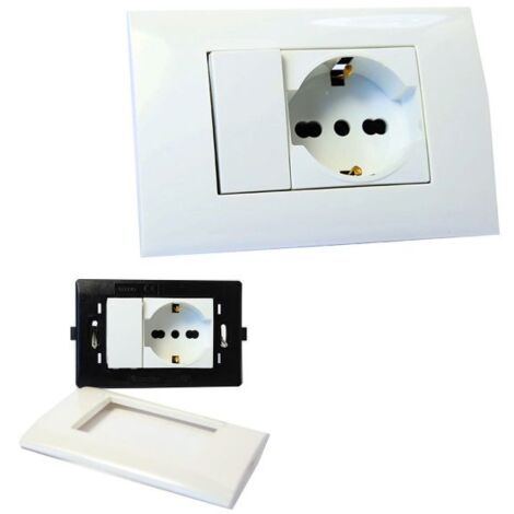 Placca Placchetta 503 Incasso 2 Posti con Interruttore e Presa Schuko
