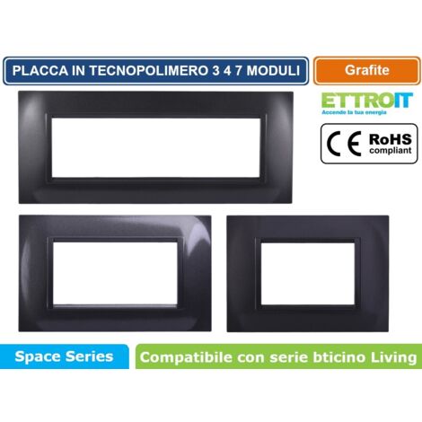 Placca Plastica Quadrata Serie Space 4P Colore Acciaio Scuro Compatibile Con Bticino Living Light