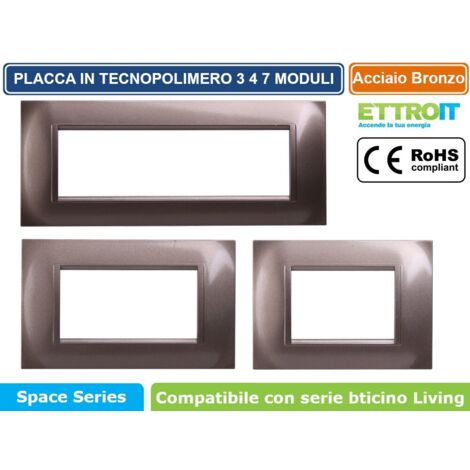 Placca Plastica Quadrata Serie Space 4P Colore Bronzo Compatibile Con Bticino Living Light