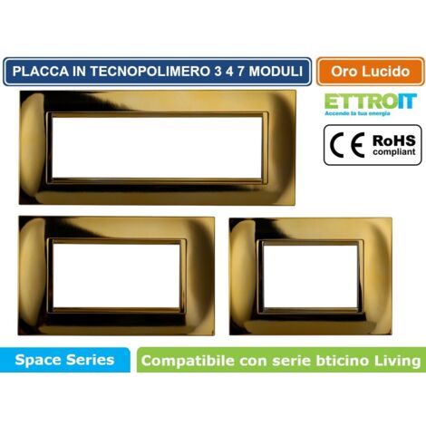 Placca Plastica Quadrata Serie Space 4P Colore Oro Lucido Compatibile Con Bticino Living Light