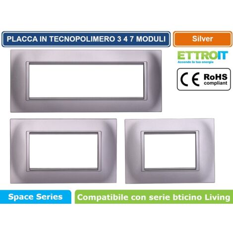 Placca Plastica Quadrata Serie Space 4P Colore Silver Compatibile Con Bticino Living Light