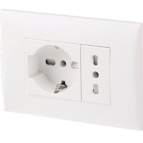 PLACCA PRECOMPOSTA 2211 ELECTRALINE - BIANCO POSTI 2 PRESA 10/16 + SCHUKO VOLT 220 A 16- 2 pezzi