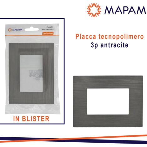 PLACCA TECNOPOLIMERO SPAZZOLATO T2 GEM 3P ANTRACITE BLISTER