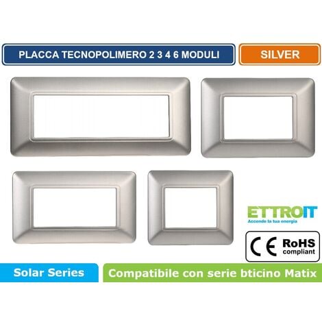 BES-26964 - POSTA 1KG - beselettronica - Placca Interruttore 4 Posti  Compatibile Matix Copripresa Silver Zigrato C4804SLV