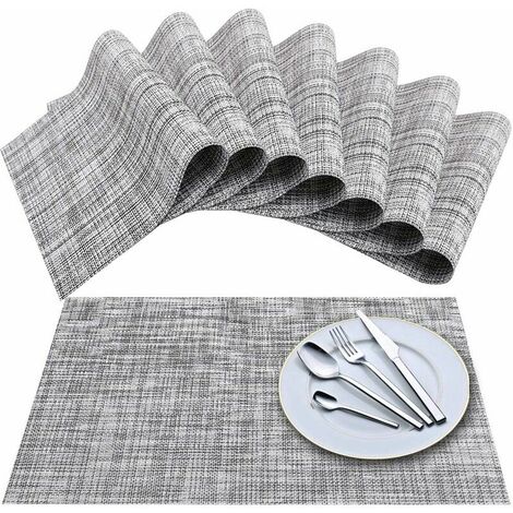Placemat, Crossweave Vinyl Woven Table Mats, Non-Slip Insulation Washable Table Mats Set (Set of 8, White Gray)