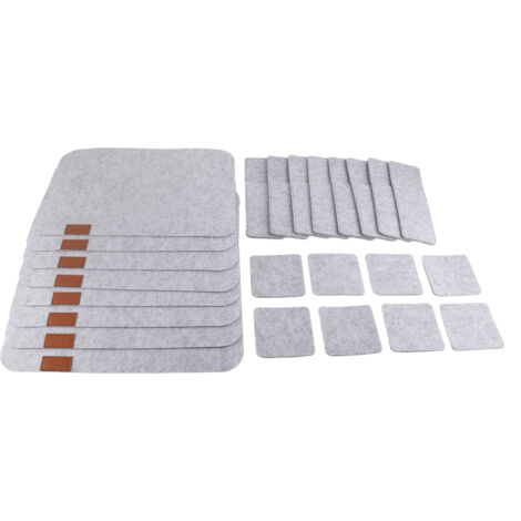 Placemat Cup Mat Set Felt Heat Insulation with Fork Bag Tableware Mat for Home Kitchen Light Gray