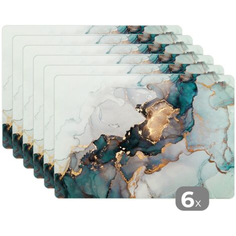 PLACEMAT Set of 6 - Blue - Marble - Gold 45x30 cm