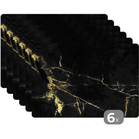 PLACEMAT Set of 6 - Marble - Black - Gold - Luxury 45x30 cm