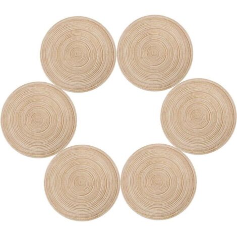 CcHhyyt Boho Ronde Placemats Set van 6 - Hittebestendig PVC, Wasbaar, Outdoor Tafelmatten, Jute, Vintage, Waterdicht, Boheemse Stijl